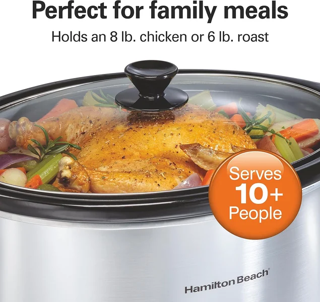 Hamilton Beach 8 Quart Programmable Slow Cooker with Three Temperature Settings, Dishwasher Safe Crock and Lid, Silver (33480)