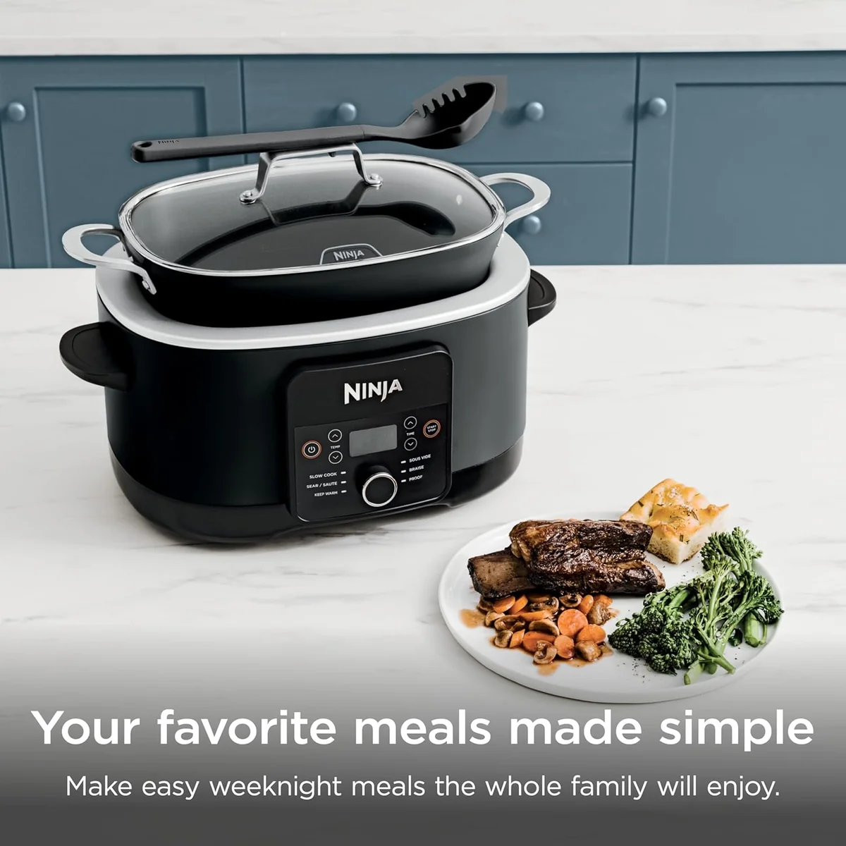 Ninja® 12-in-1 PossibleCooker™ PLUS | 8.5-qt - Sous Vide & Proof Multi-Cooker | Slow Cooker, Dutch Oven & More | Glass Lid & Integrated Spoon | Nonstick | Oven Safe Pot to 500°F | Black | MC1010