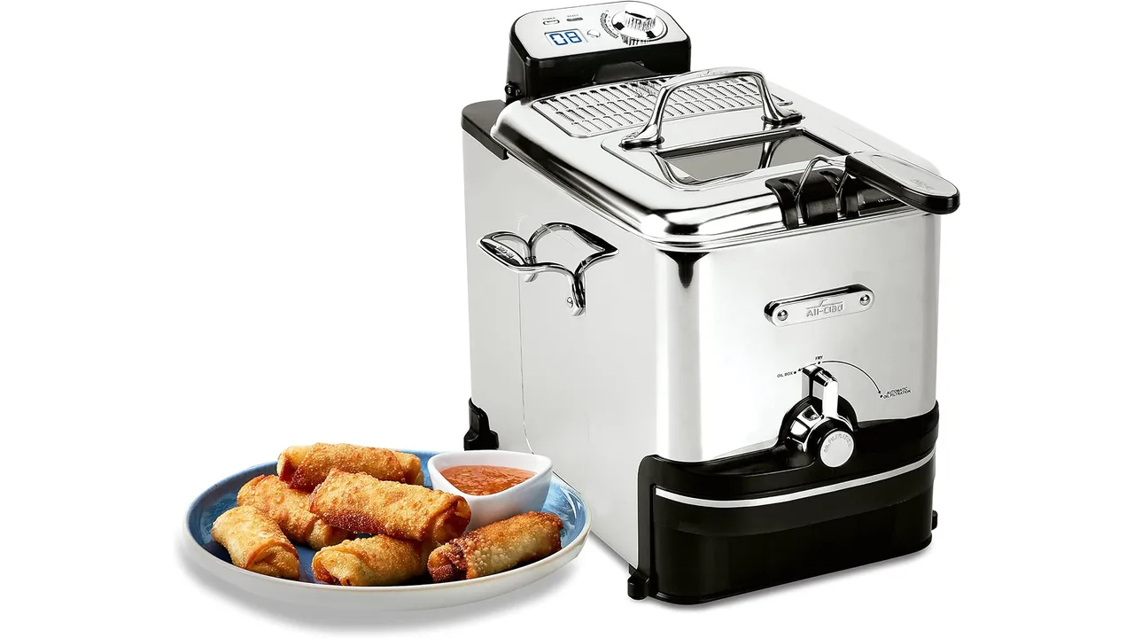 All-Clad Electric Deep Fryer with Basket and Lid, Stainless Steel Deep Fryer for Home Use, 1700W, Dishwasher Safe